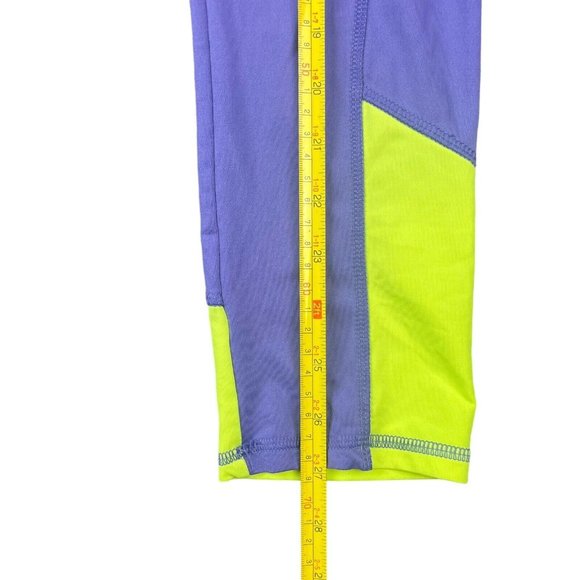 Reebok Leggings Youth Girl's Size‎ XL 16 Purple Yellow Stretch Active Cropped - Picture 7 of 8